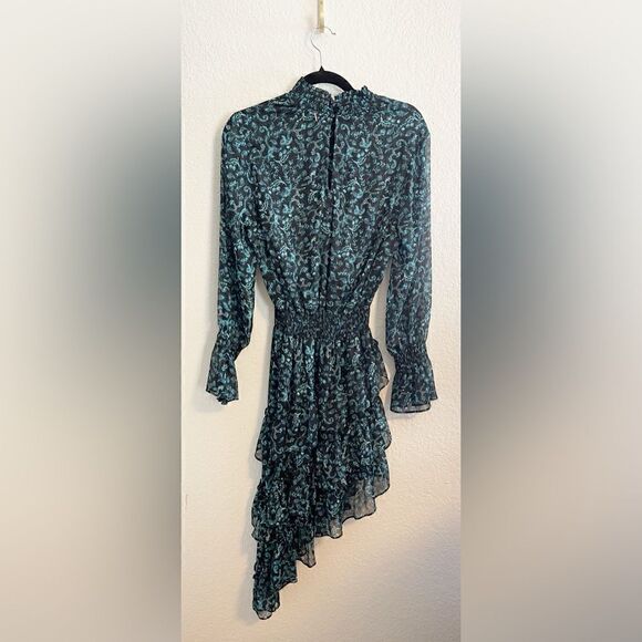 MISA Los Angeles "Savanna" floral Print Assymetrical Ruffle Hem Dress S   NWT - Picture 3 of 9